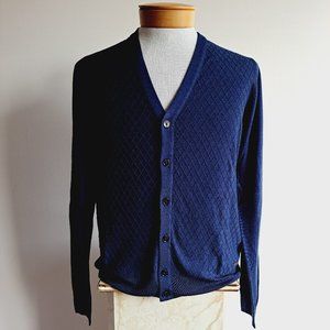 New Lorenzoni Italian Merino Wool Navy Blue Men's Cardigan Size 48/S